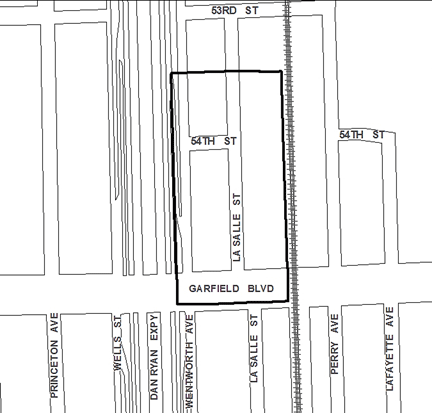 Ryan/Garfield TIF district, terminated in 2008, was roughly bounded on the north by 53rd Street, Garfield Boulevard on the south, the New York Central Railroad tracks on the east, and the Dan Ryan Expressway on the west.